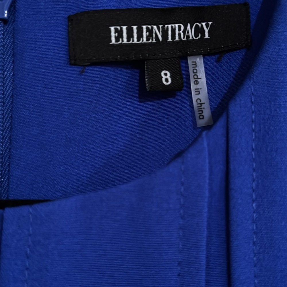 Ellen Tracy Dress Women's Royal Blue Slimming Flare Pleats Sleeveless Lined Sz 8 - Picture 6 of 11